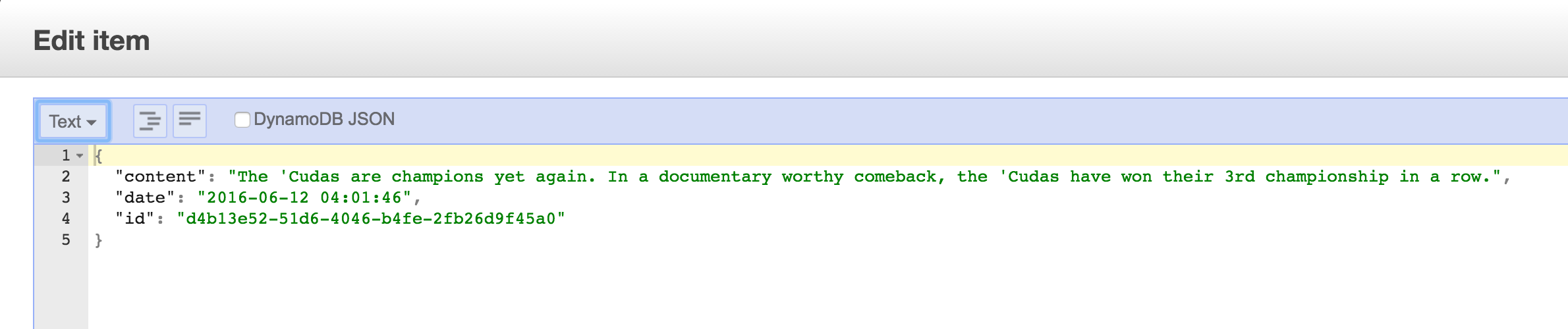 dynamodb item text
