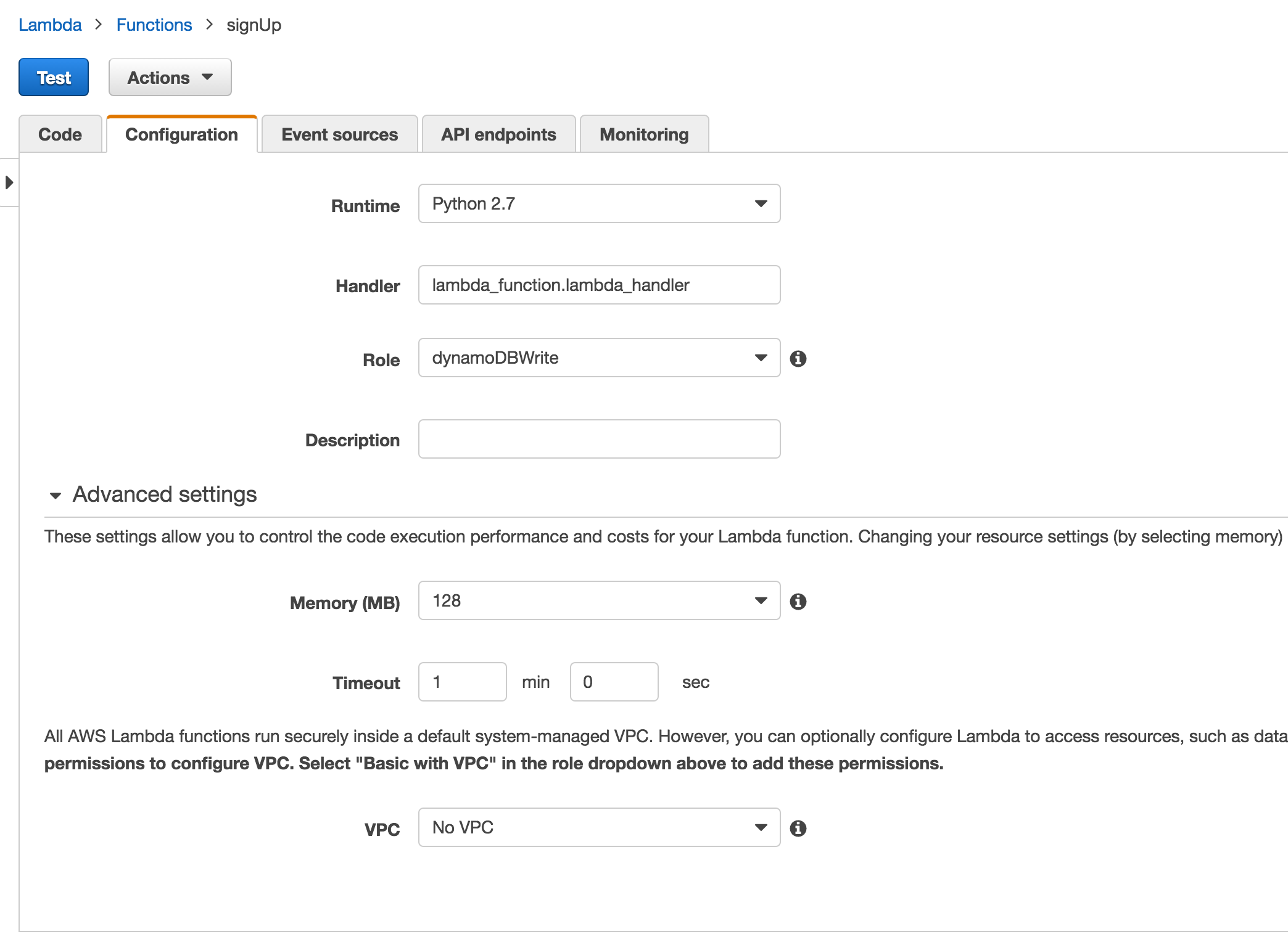 lambda admin configuration