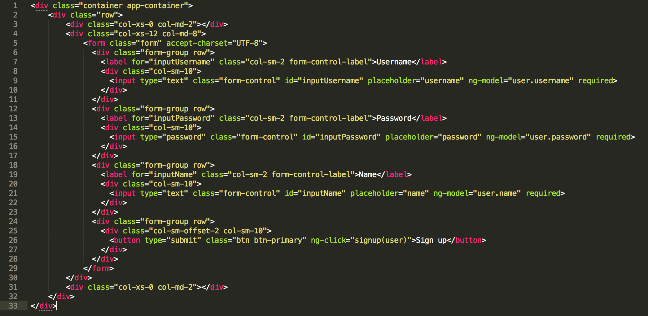 signup html